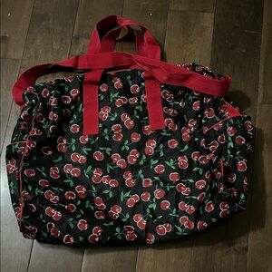 Cherry Print Tote Bag with Red Straps